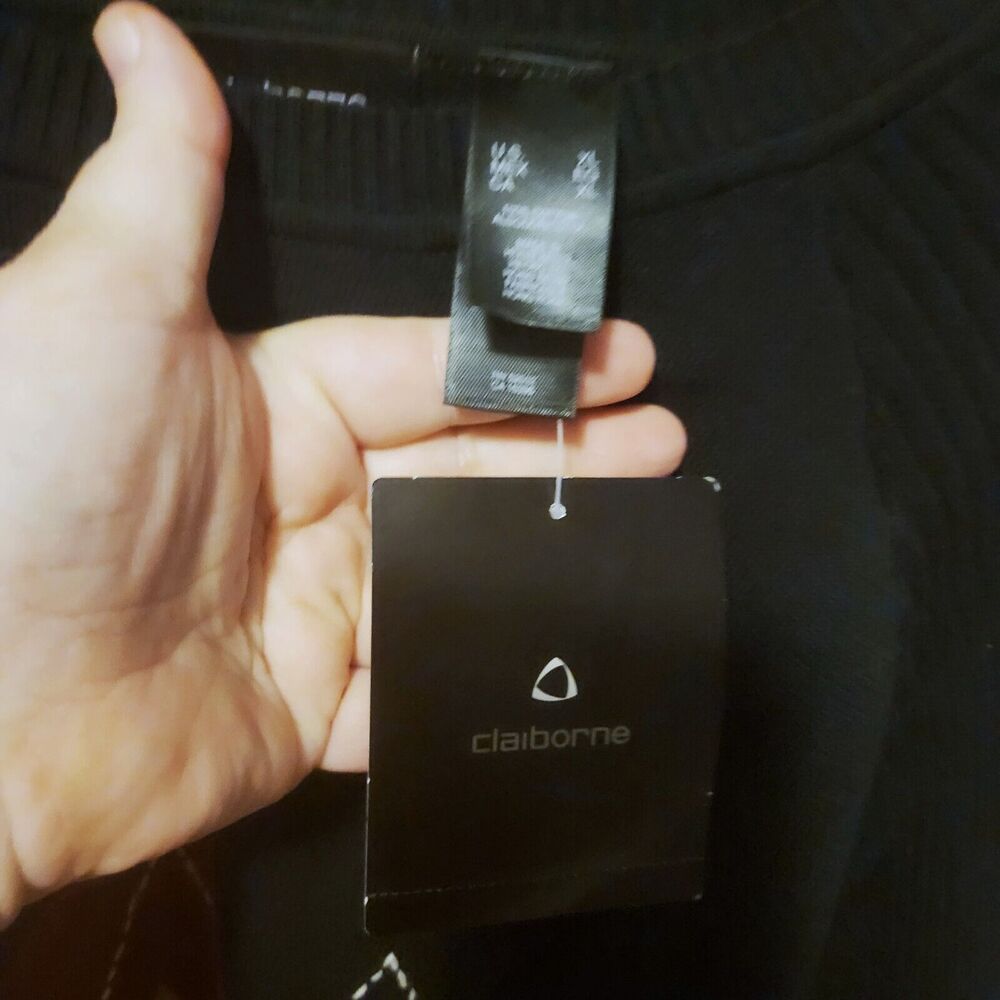 VTG Claiborne Black Red Argyle Diamond Cotton Golf Grandpa Sweater XL Long NWT - Picture 5 of 8